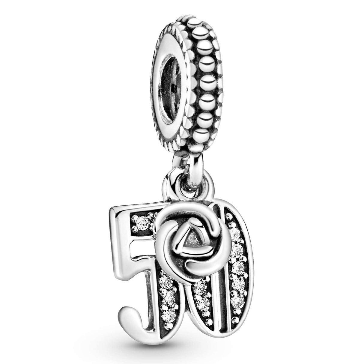 PANDORA 50th Celebration Dangle Charm - Compatible Moments - Sterling Silver with Clear Cubic Zirconia - Gift for Her - Jewelry for Women with Gift Box