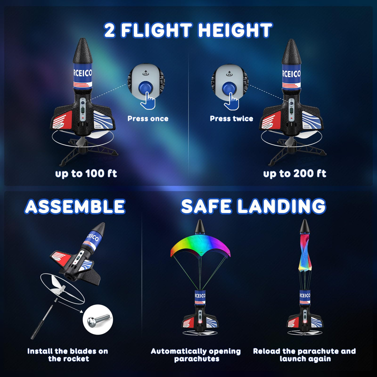 Rceico Rocket Launcher, 170 Feet of Flight Altitude, Model Rocket Kits with Launch Set, Ultra-high Flying Rocket, Rocket Toy, Kids Outdoor Toys, Gift for Kids Ages 8-12 Children's Day Gift