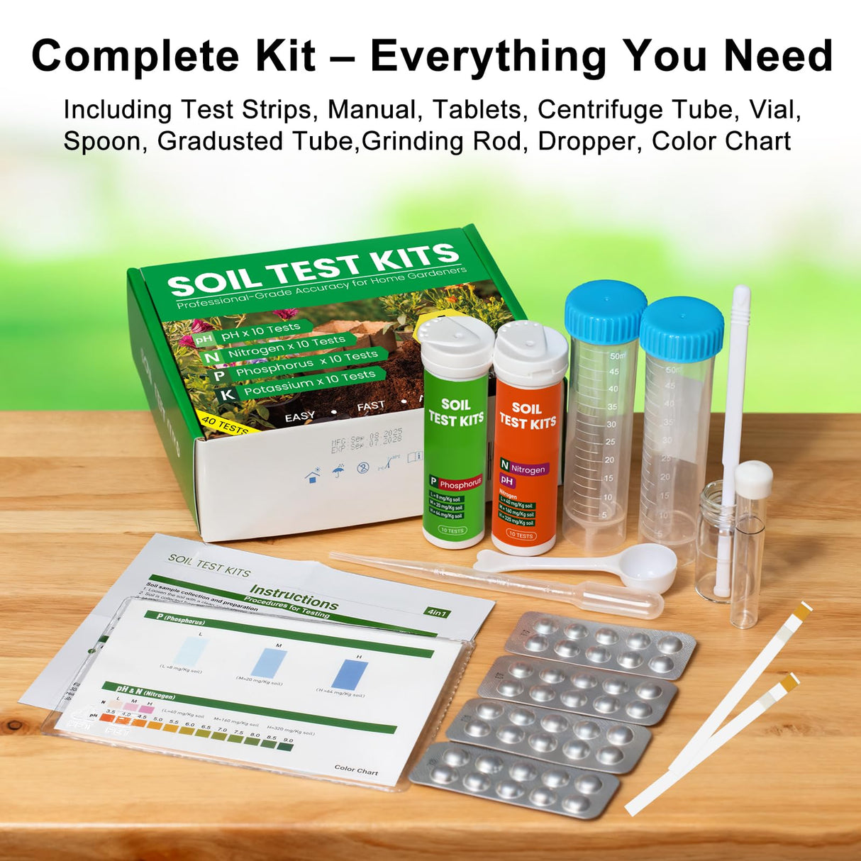 AKSBTEC Soil Test Kit 4-in-1 for Lawns & Gardens – 40 Tests (pH, Nitrogen, Phosphorus, Potassium) – Easy Soil Testing Kit for Vegetable Garden, Lawn & Plants
