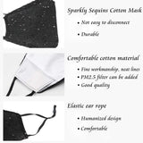 Sparkly Sequins Mouth Masc Fashion Designer Glitter Cotton Face Cover With Adjustable Ear Loops Reusable Masquerade Party Nightclub Rave Festival Sequins Face Covering (Black)