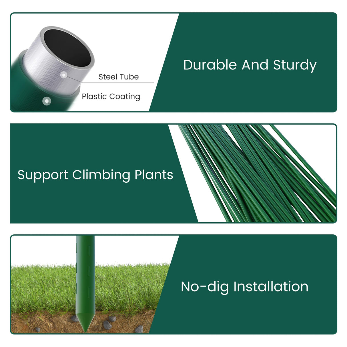 PROWORX 48 Inch 4 Ft Plant Support Garden Stakes 25 PCS, Sturdy Steel Plastic Coated Sticks for Outdoor Growing Climbing, Tomato, Trees, Cucumber, Beans