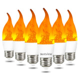 Bestview LED Flame Effect Light Bulbs,3 Modes Smart E26 Chandelier Base Flickering Candle Fire Light Bulb for Halloween, Christmas, Party, Porch, Indoor&Outdoor Home Decoration (6 Pack)