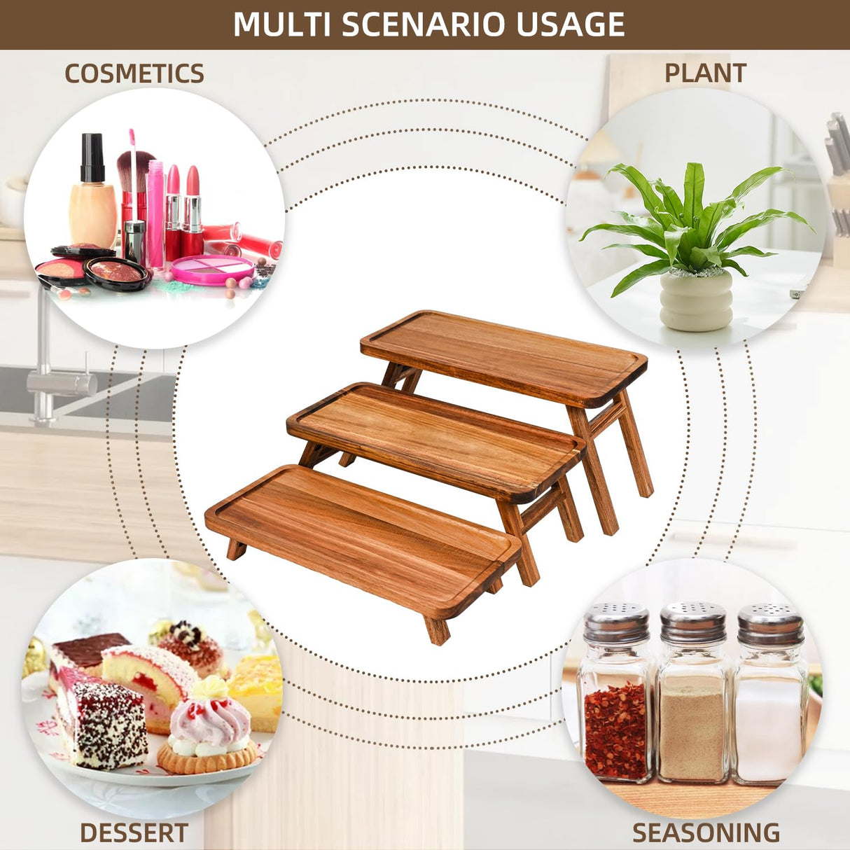 GEHE 3 Tier Serving Tray Acacia Wooden Tiered Tray Stand Foldable Dessert Table Display Set Decor Charcuterie Boards for Party, Birthday, Wedding, Christmas