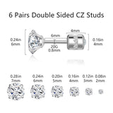 Titanium Surgical Stainless Steel CZ Stud Earrings for Women Men Silver