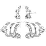 HAXIYA Sterling Silver Triple Hoop Earrings for Women Trendy Huggie Illusion Stud Earring Silver Plated Small Hoops Earrings 2 Set Unique Ear Cuff for One Hole