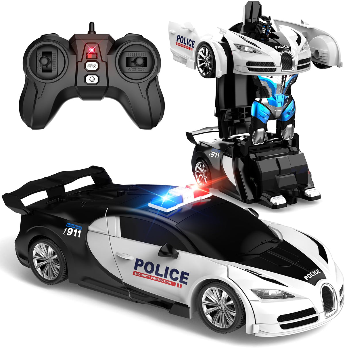 AONEPTR Remote Control Car, One-Click Becoming Robot Transforming Toys Car for Boys, Smooth Deformation, Demo Mode, 360° Rotation, Easy to Use, 2.4GHZ, LED Light, RC Cars for Christmas, Kids, White