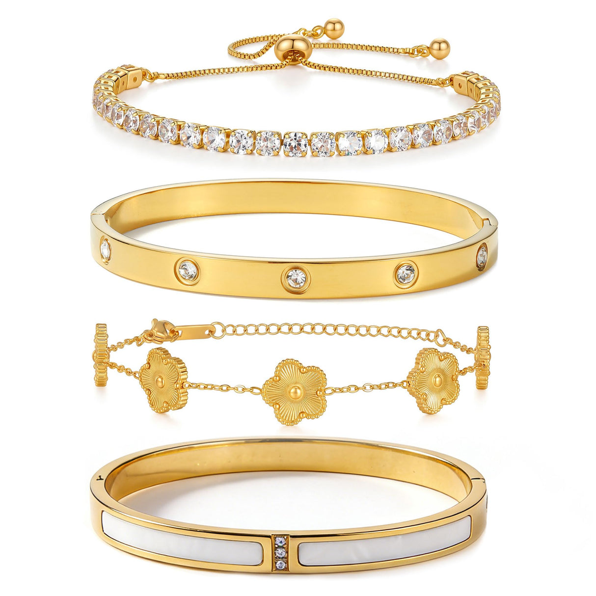 SEADAY 18K Gold Plated Bangle Bracelets for Women, 4Pcs Gold Bracelet Set
