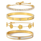 SEADAY 18K Gold Plated Bangle Bracelets for Women, 4Pcs Gold Bracelet Set