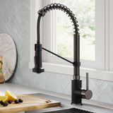 KRAUS Bolden Commercial Style 2-Function Single Handle Pull Down Kitchen Faucet in Matte Black/Black Stainless, KPF-1610MBSB (Pack of 1)
