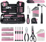MARTCOLOR 58 Piece Household Tool Set, General Household Hand Tool Kit with Plastic Toolbox Storage Case, All Purpose Household Tool Kit for Women, Girls and Ladies, Pink