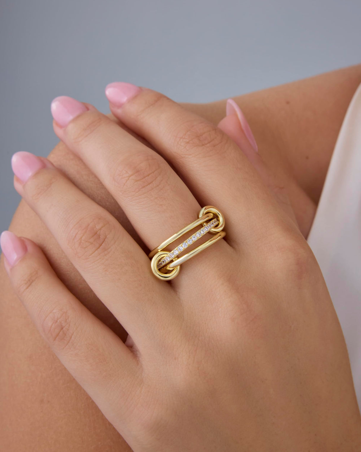 PAVOI 14K Yellow Gold Plated CZ Eternity Interlocking Ring