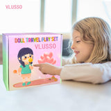 19Pcs 18 inch Girl Doll Accessories Case Luggage Travel Play Set with Clothes Camera Travel Pillow Bag Dress Glasses Stuff Fit 18 inch Doll Christmas Birthday Gift