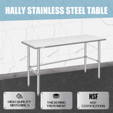 Hally Open Base Stainless Steel Table 24 x 60 Inches, NSF Commercial Heavy Duty Prep & Work Table with Galvanized Legs for Restaurant, Home and Hotel
