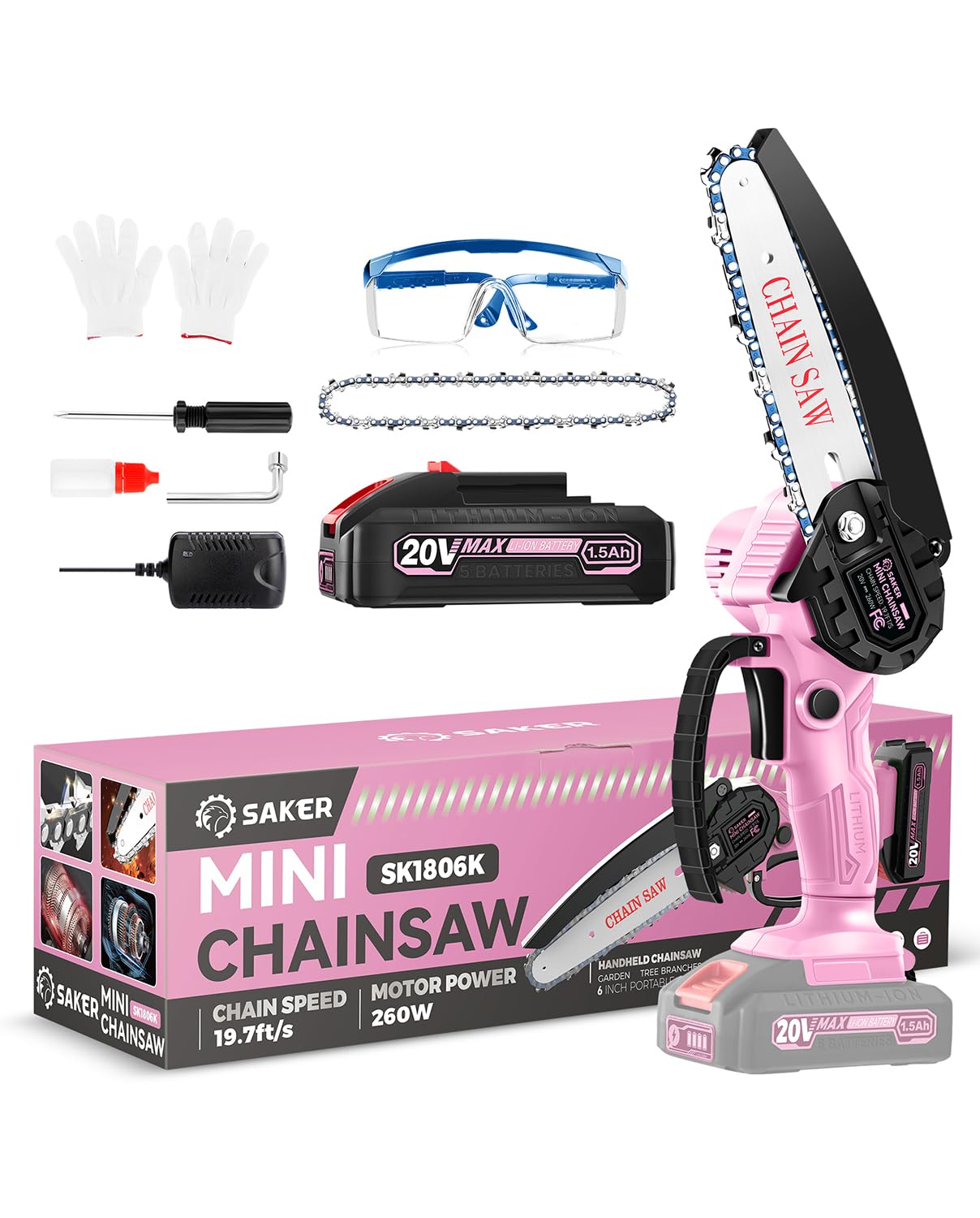 Saker Mini Chainsaw|6 Inch Chainsaws[2025 Upgraded]|Mini Cordless Electric Chain Saw|Small Handheld Portable Chain Saws Battery Powered Chain Saw for Tree Trimmer and Garden,Christmas Gifts