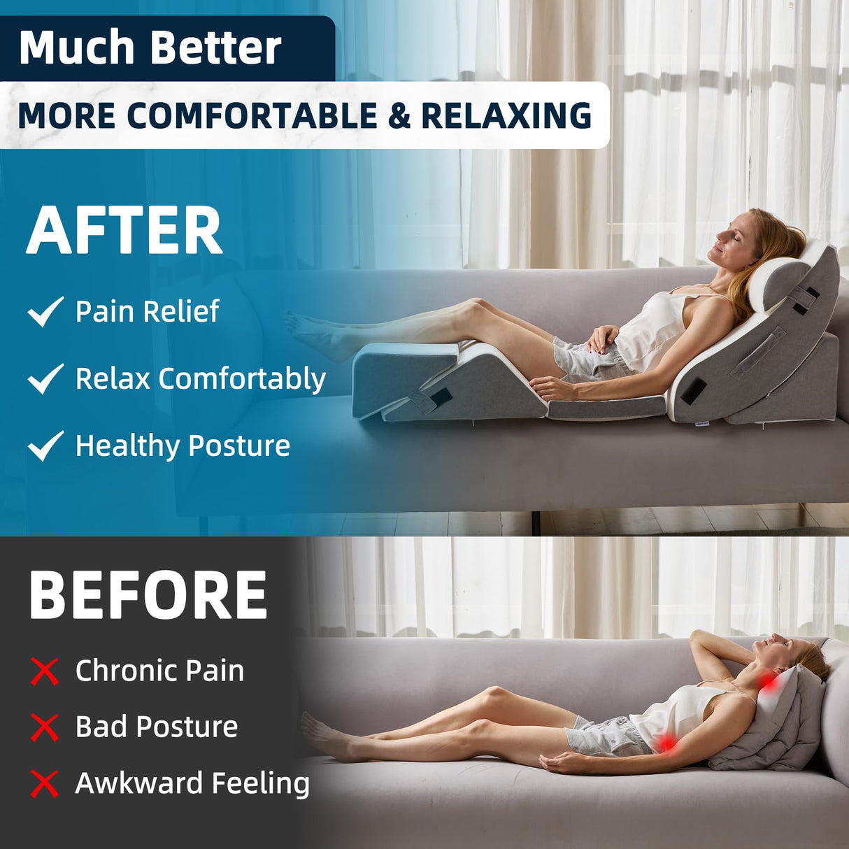 HABUTWAY 6Pcs Bed Wedge Pillow, Orthopedic Wedge Pillow for Sleeping with Memory Foam, Wedge Pillow for Back Pain Relief, Triangle Adjustable Support Pillow with Machine Washable Cover