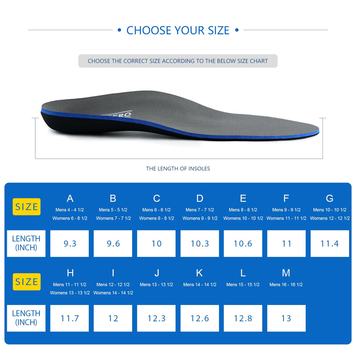 Plantar Fasciitis Feet Insoles Arch Supports Orthotics Inserts Relieve Flat Feet, High Arch (Mens 13-13 1/2)