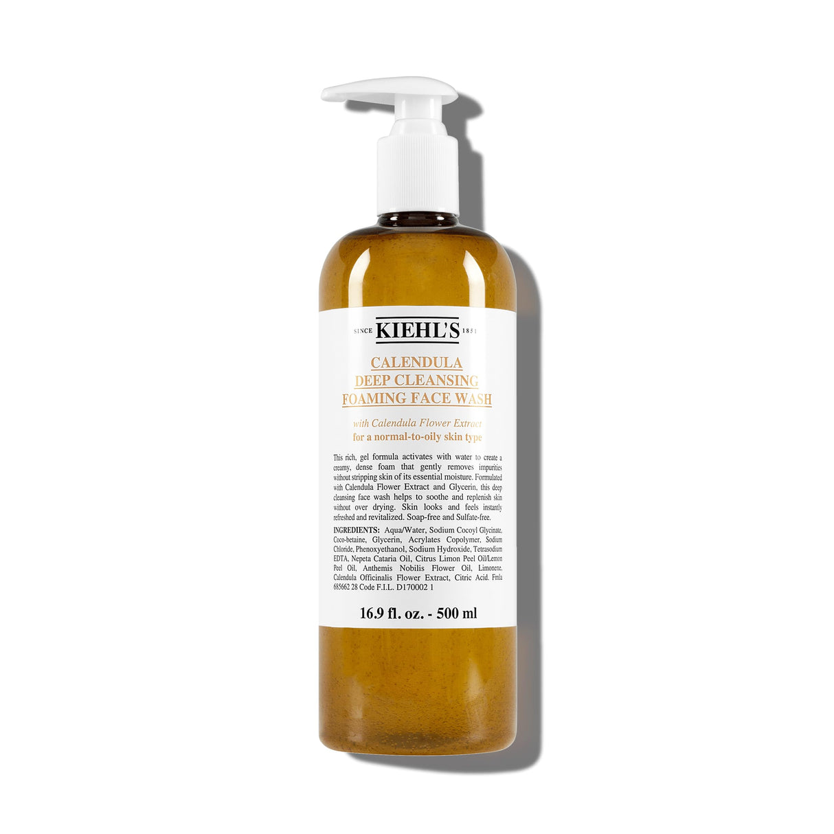 Kiehl's Calendula Deep Cleansing Face Wash, Balances Skin While Gently Removing Impurities, Soothing and Refreshing, Boosts Moisture Barrier for Soft-Feeling Skin, Paraben + Sulfate Free - 16.9 fl oz