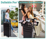 AROUS 5 in 1 Professional Makeup Train Case Aluminum Cosmetic Case Rolling Makeup Case Extra Large Trolley Makeup Travel Organizer, with 360° Swivel Wheels,Black