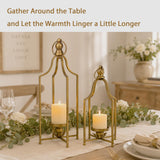 12.5" & 16.5" Timeless Cozy Decorative Lanterns Set of 2, Handcrafted Metal Iron Candle Holders, Farmhouse Elegance Fireplace Mantel Table Festive Gatherings Decor (Antique Gold)
