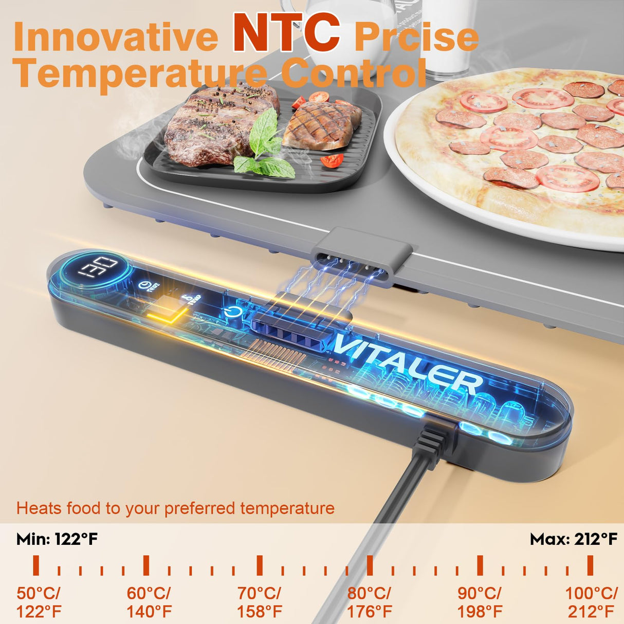 Vitaler Warming Mat for Food, Electric Warming Trays, Upgrade Graphene Fast Full-Surface Heating Mat for Food with 6 Level Temp, 6 Hours Timer, Food Warmer Pad, Not Included Heat-Insulating Mat