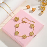 Gold Necklaces Bracelets Earring Set - 18K Gold Plated Flower Bracelet ,Stainless Steel Non Tarnish Floral Pendant Stud Jewelry Sets,Christmas Birthday Lucky Gift for Mom Wife Daughter Girlfriend