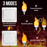 OHLGT Upgrade E12 Flame Bulbs 6 Pack, 3 Mode LED Candelabra 2.0 Watt Warm White Chandelier 1800k Candle Light Bulbs, Flame Tip for Christmas Party Decorations