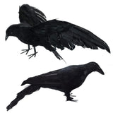 Black Fake Crows Halloween Decorations, Large Realistic Feather Black Crows