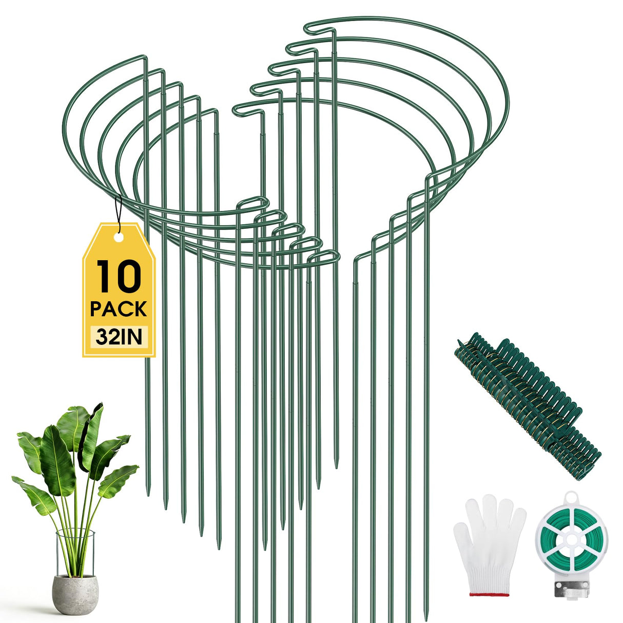 Unves 10 Pack Peony Cages and Supports, 13" W x 32" H Plant Support Stakes