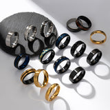 EIELO 16Pcs Stainless Steel Band Rings for Men Cool Black Golden Silvery Plated Rings Comfort Fit Fidget Spinning Chain Ring Fashion Simple Mens Wedding Engagement Ring Set 10