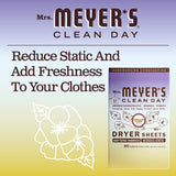 MRS. MEYER'S CLEAN DAY Dryer Sheets, Fabric Softener, Reduces Static, Infused with Essential Oils, Compassion Flower, 80 Count