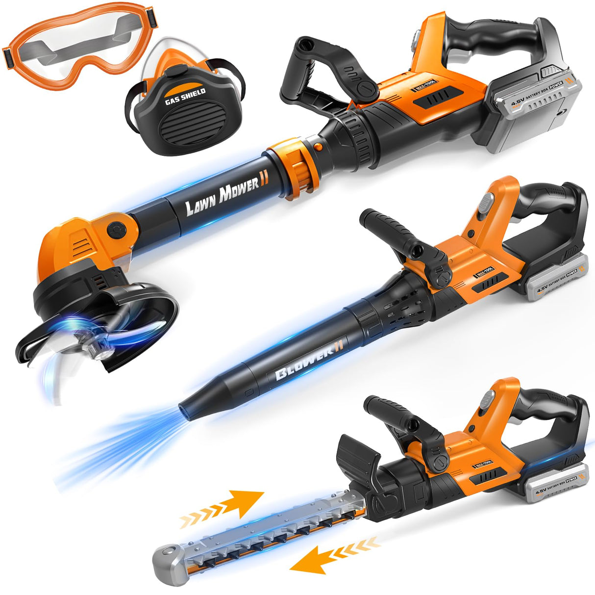 3-IN-1 Kids Garden Tools with Lights and Sounds, Weed Wacker Toy, Leaf Blower Toy, and Hedge Trimmer, Yard Tools Outdoor toys for Boys Pretend Role Play, Christmas Birthday Gifts for Kids 3,4,5,6,7,8+