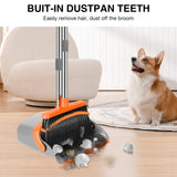 NACENA Broom and Dustpan Set, 52-in Long Adjustable Handle Broom Dustpan Combo with Dustpan Teeth to Automatically Clean Hair Suitable for Home Kitchen Office Hall Floor（Grey&Orange）