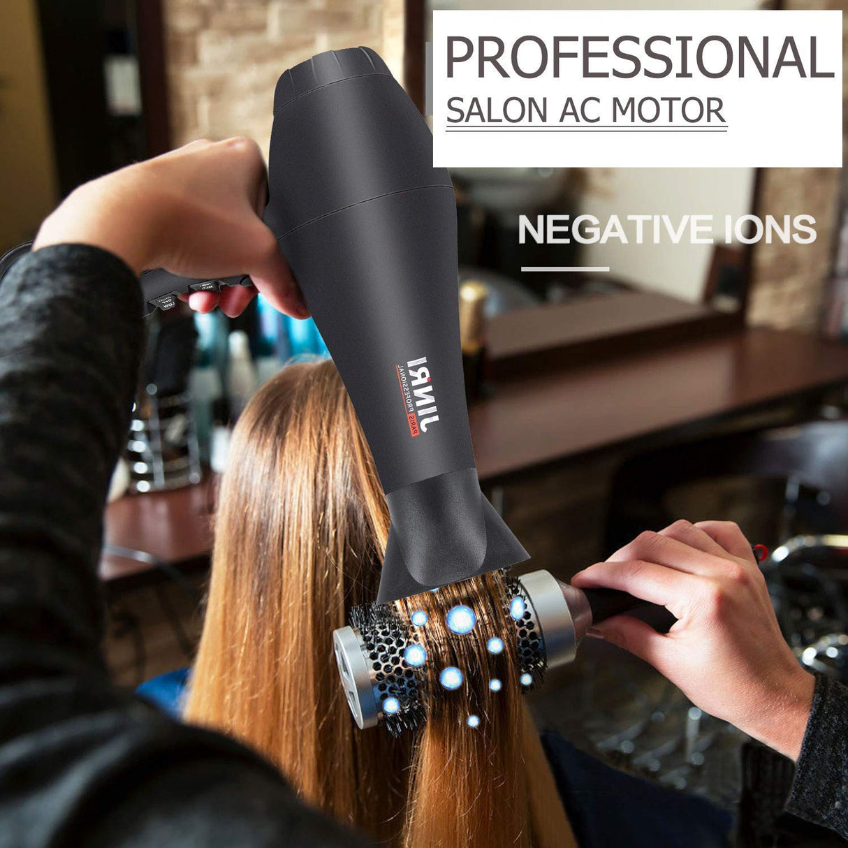 Hair Dryer 1875W, Negative Ionic Fast Dry Low Noise Blow Dryer, Professional Salon Hair Dryers with Diffuser, Concentrator, Styling Pik, 2 Speed and 3 Heat Settings (Bk)