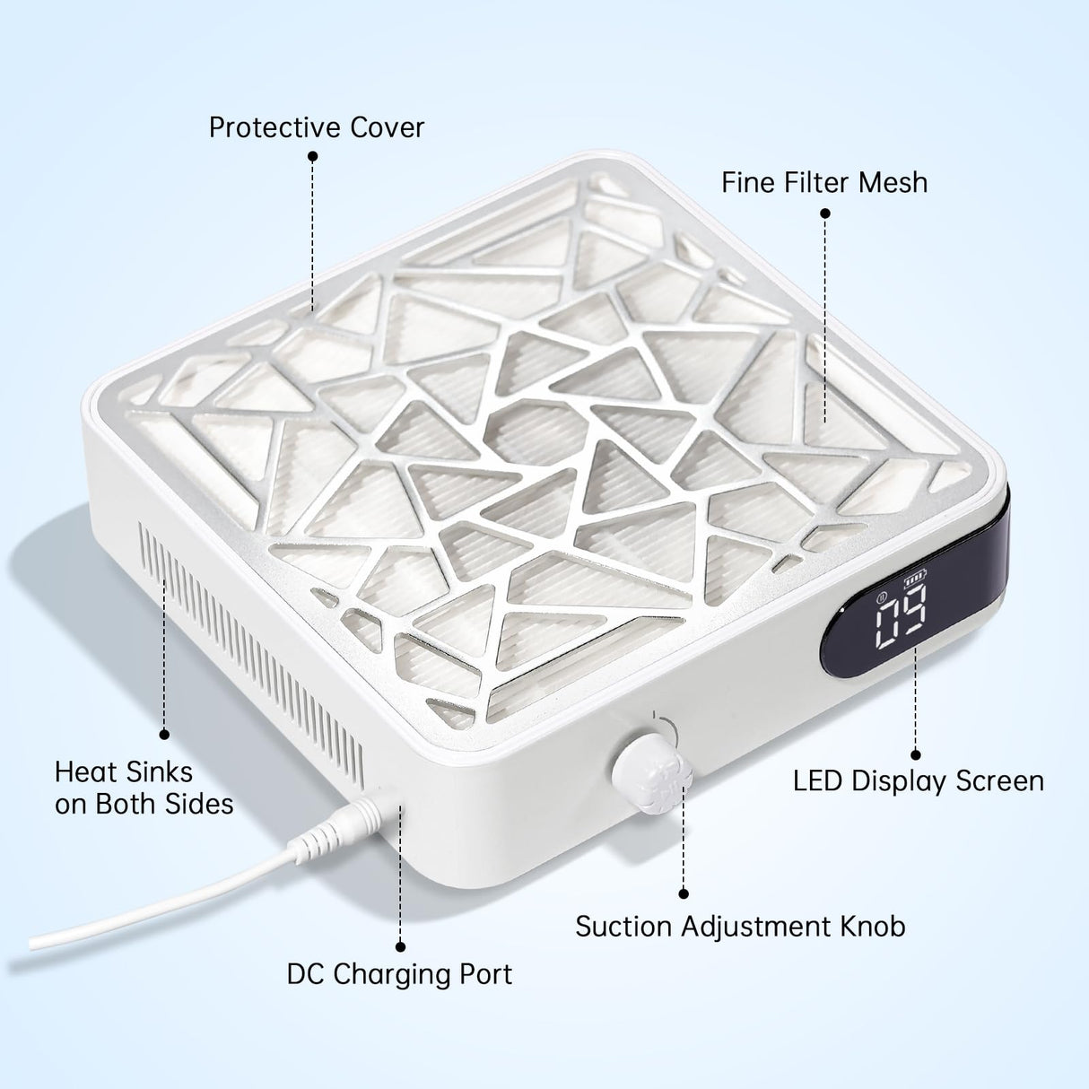 CHRISTINE SHELLY Nail Dust Collector, Powerful Vacuum Fan Vent Dust Collector Extractor Dust Suction Machine for Acrylic Nails Polishing, Nail Salon, White