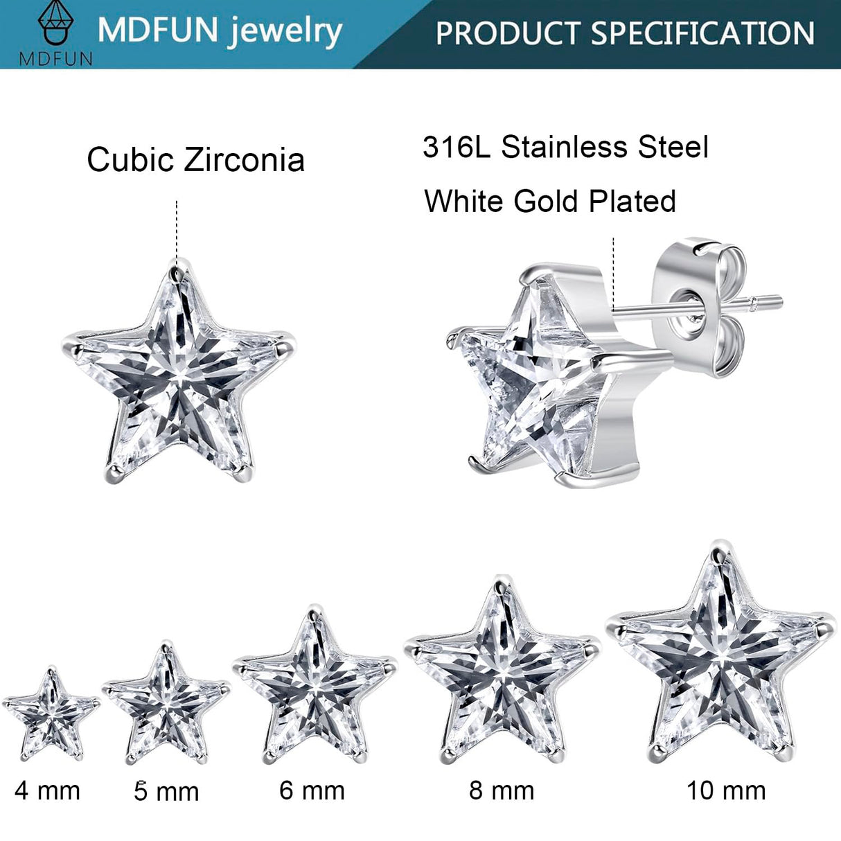 316L Stainless Steel Earrings Set Hypoallergenic Cubic Zirconia Stud Earring for Women Men (Heart/Teardrop/Oval/Star/Horse-Eye)