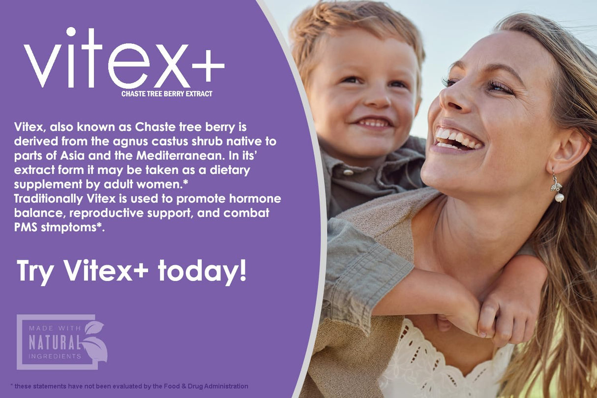 VH Nutrition VITEX+ | Vitex Chasteberry Supplement for Women | Hormonal Balance* and Fertility Support* | 650mg Per Serving of Vitex Berry Extract Powder | 60 Capsules