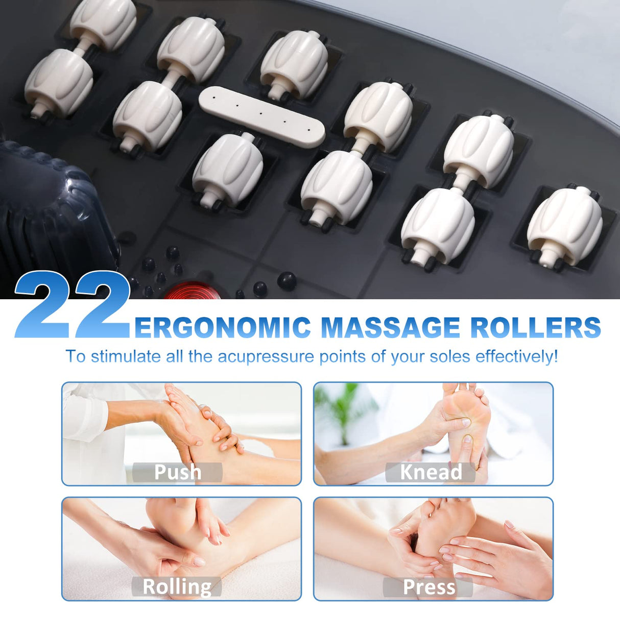 ECARBME Foot Spa Bath Massager with Heat [2025 Upgraded], Jets, Vibration, Adjustable Temp, Bubbles, Epsom Salt, Foot Soaking Tub with 22 Massage Rollers, Pedicure Foot Spa for Relaxation, Black