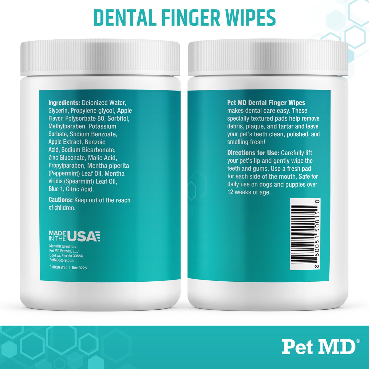 Pet MD Pet Dental Finger Wipes for Dogs - Fresh Apple & Mint Flavor - 50ct