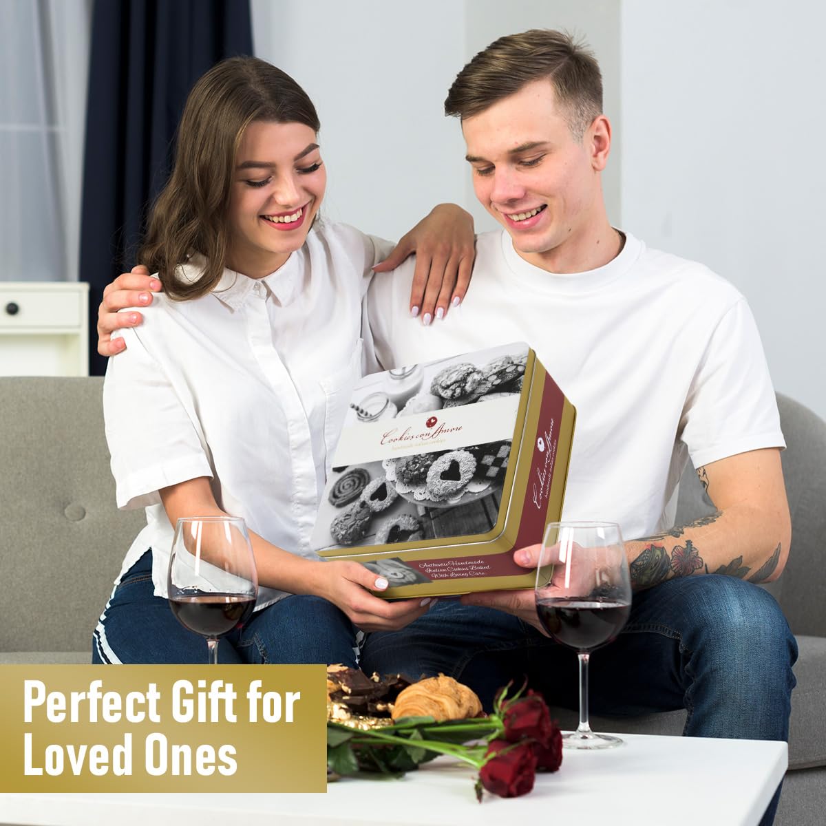 Assorted Italian Cookies Gift Box, 30+ Pieces Individually Wrapped Traditional Gourmet Cookies - 2Lb Square Tin with Authentic Premium Pastries for Holiday Gifting, Coffee Pairing, and Christmas Celebrations