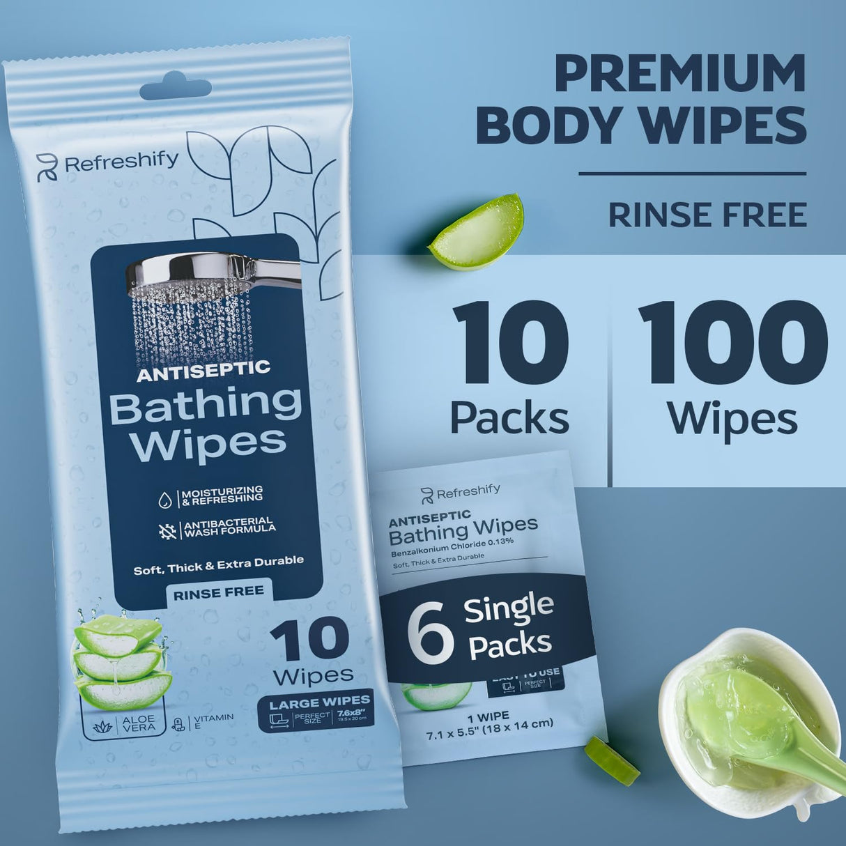 100 XL Body Wipes for Adults Ultra Thick Bathing No Rinse - Microwaveable Shower Wipes, Bath Wipes with Moisturizing Aloe Vera and Vitamin E, 7.8” x 8” In - 10 Packs of 10