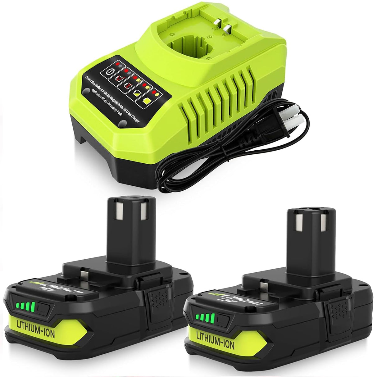 2 Pack 3.6Ah P102 P108 Lithium Replacement for Ryobi 18V Battery and P117 Charger Combo Compatible with Ryobi 18 Volt Battery P102 P103 P104 P105 P107 P108 P109 P189 Cordless Power Tools (Multi)