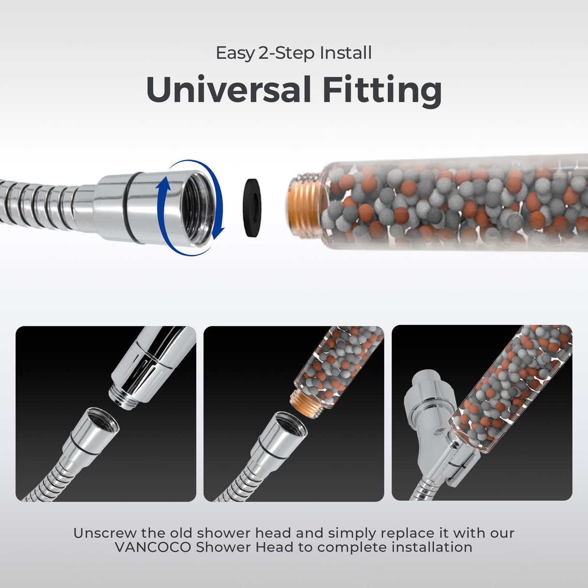 VANCOCO Handheld Shower Head with Filter 5 Spray Modes Bathroom Showerhead Water Saving Universal Bath Shower Head Only (Chrome)