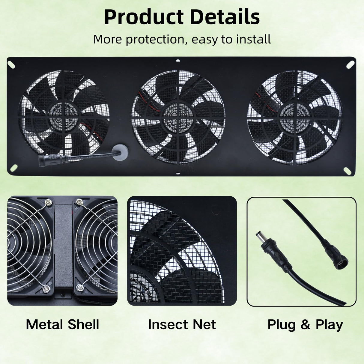 25W Solar Powered Exhaust Fan Kit with 12000mAh Lithium Battery Ideal for Chicken Coops Greenhouses Attics and Sheds 2600RPM 10ft Cord IP67 Waterproof Black