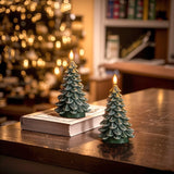 Homemory Christmas Tree Candles with 6 Hours Timer, 2 Pcs Waxy LED Flameless Candles Flickering, Green Electric Candles Battery Operated for New Year Celebration Holiday Decorations 8.5 Inches