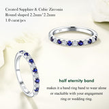 RANDES Blue Sapphire Eternity Rings for Women 925 Sterling Silver September Birthstone Ring Stackable Thin Sapphire Band Ring Size 7