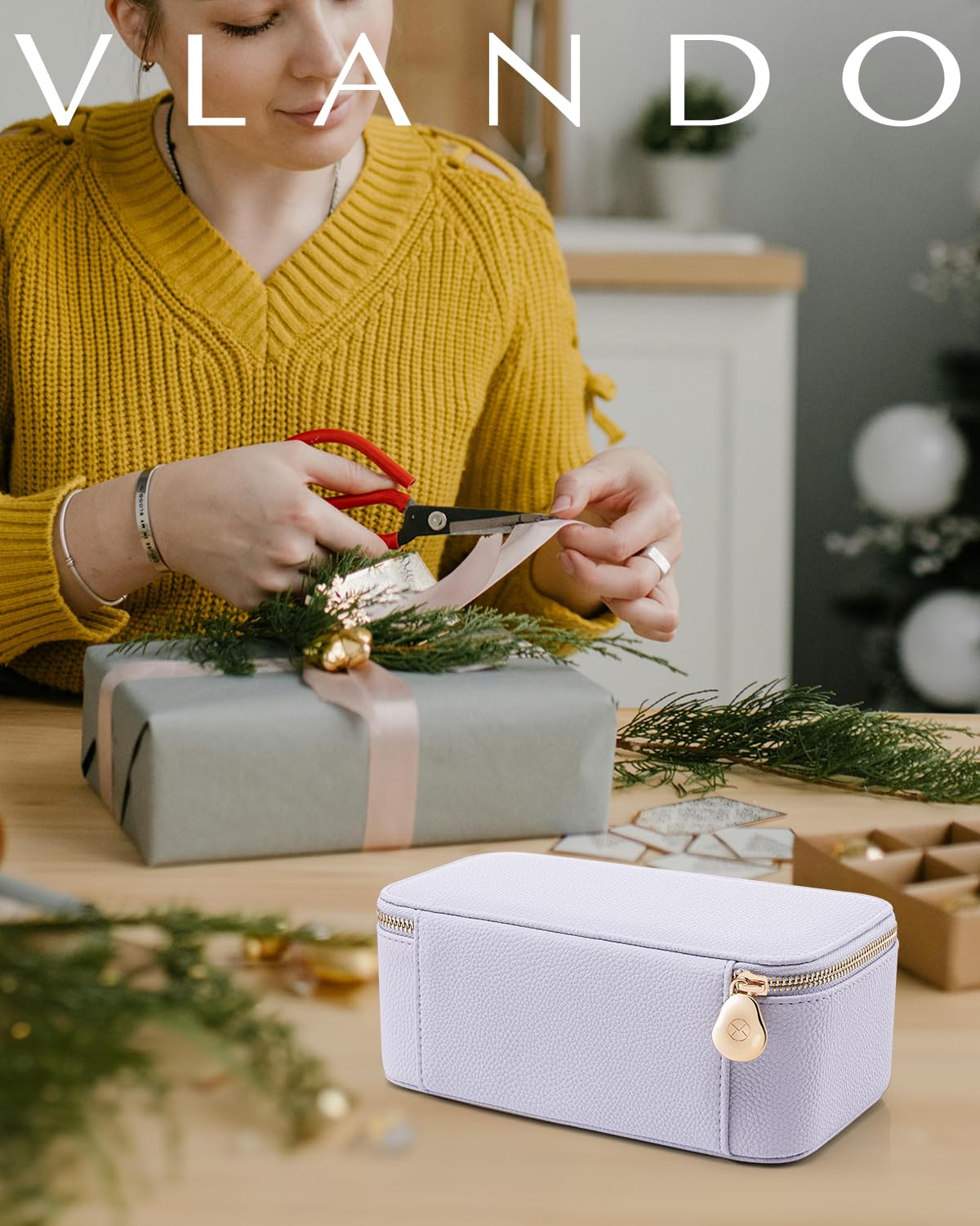 Vlando Jewelry Box with 12 Velvet Jewelry Bags Travel Jewelry Case for Girls Jewelry Organizers Necklace Rings Earrings Storage Bags Christmas Gifts Bridal Shower Gifts-Purple