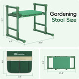 Housolution Garden Kneeler and Seat with Anti-Tipping Extendable Legs, Foldable and Portable Garden Stool with 2 Tool Bags, Thick Soft Kneeling Pad, Gardening Gifts for Women Men Seniors, Deep Green