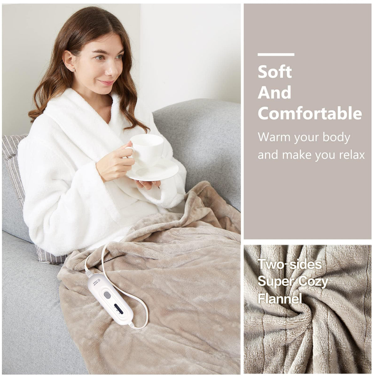 Tefici Heated Blanket Throw,Ultra Soft 2-Layer Flannel Electric Blanket