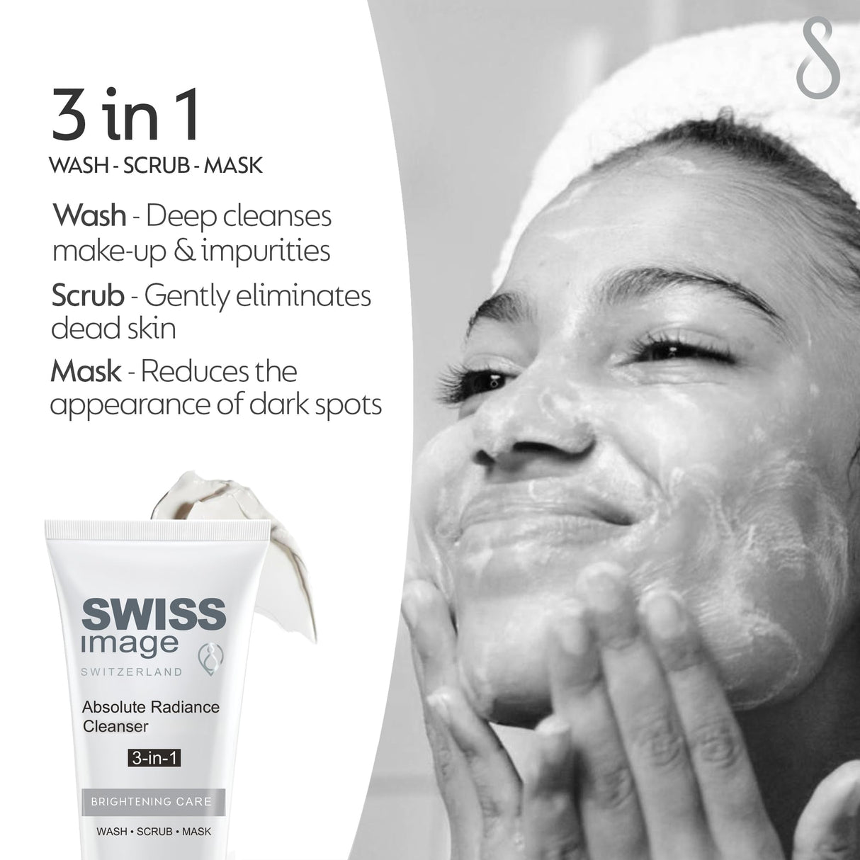 SWISSIMAGE Whitening Care - Absolute Radiance Whitening 3 in 1 Face Wash, Scrub & Mask - Natural Ingredients - Paraben and Phthalate-free - 100ml