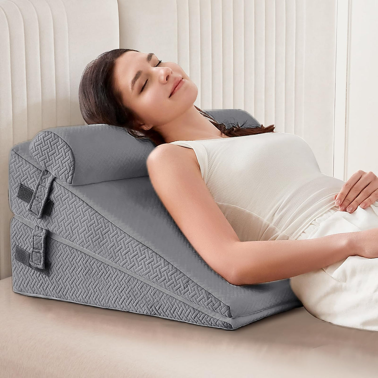 Sasttie Wedge Pillow, 3 Pcs Adjustable Headboard Wedge Pillow, Memory Foam Bed Wedge Pillow for Acid Reflux, Back and Legs Support, Sleeping Wedge Pillow for Adults, Dark Grey